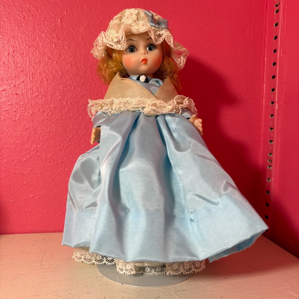 Vintage Madame Alexander #559 Blue Doll Retro Display with Stand GUC Collectible